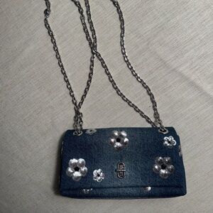 Marc Jacobs Blue Crossbody Bag with Silver Floral Details